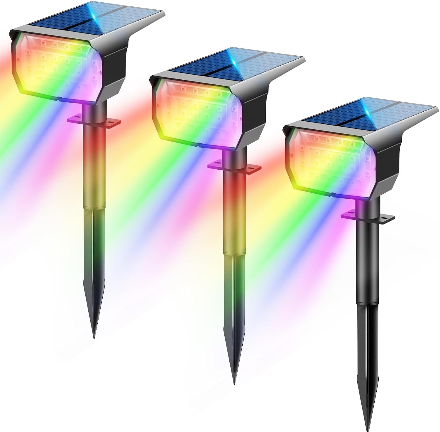 Rgb-solar-außenstrahler [3 Stück/20 Leds/6 Feste Farben/1 Farbwechselmodus] Solar-gartenleuchten, Bodenbeleuchtung