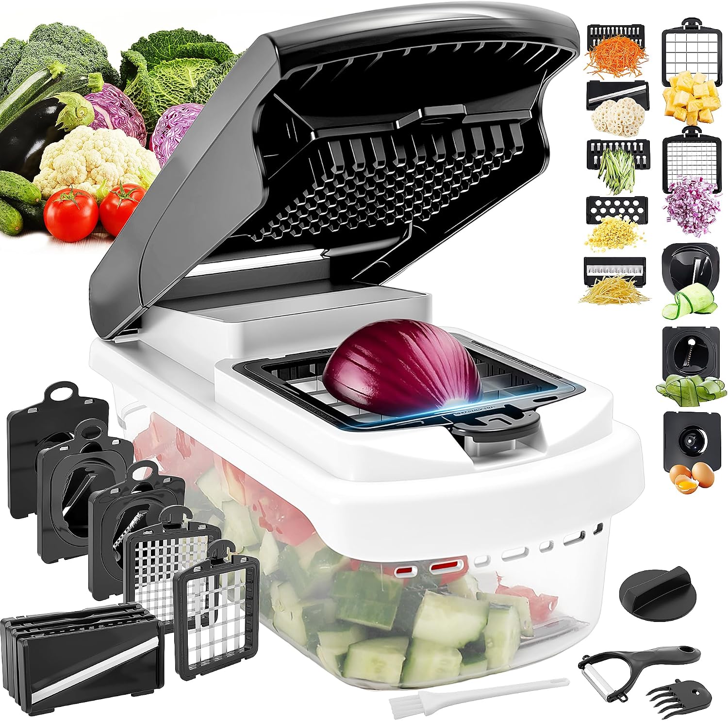 18-in-1 Gemüseschneider, Mandoline, Zerkleinerer Mit Behälter, Gemüseschneider, Zwiebelschneider, Tomatenschneider, Obstschneider