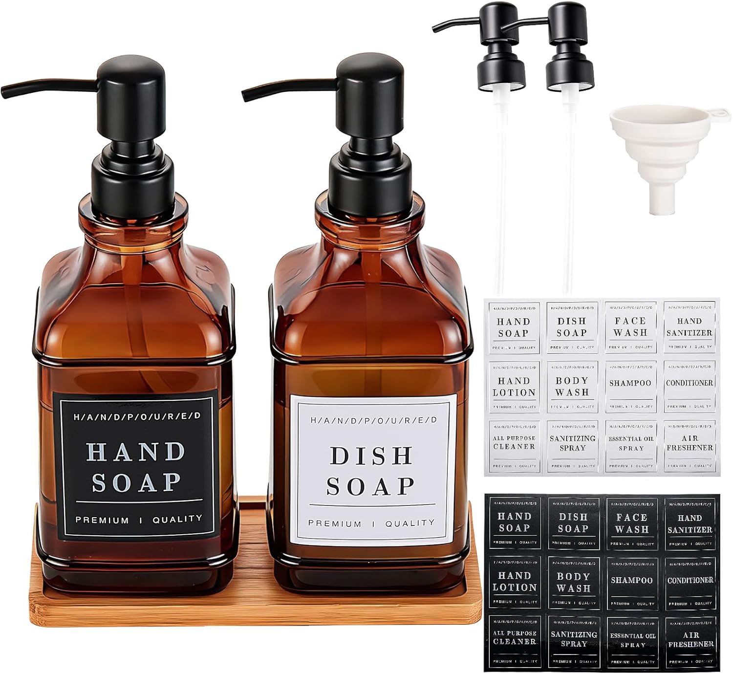Seifenspender Aus Glas, 2er-pack, 500 Ml Seifenspender Für Badezimmer Mit Brauner, Rostfreier Edelstahlpumpe