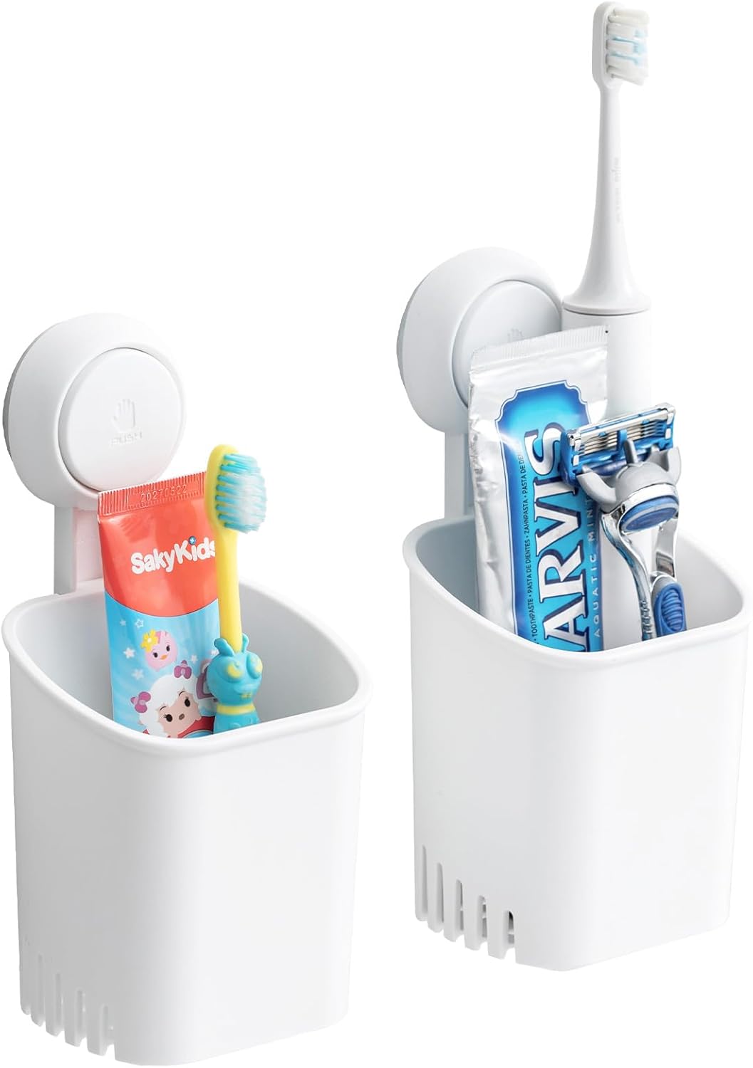 Set Mit 2 Wandmontierten Zahnbürstenbechern / Zahnbürstenhaltern Für Das Badezimmer
