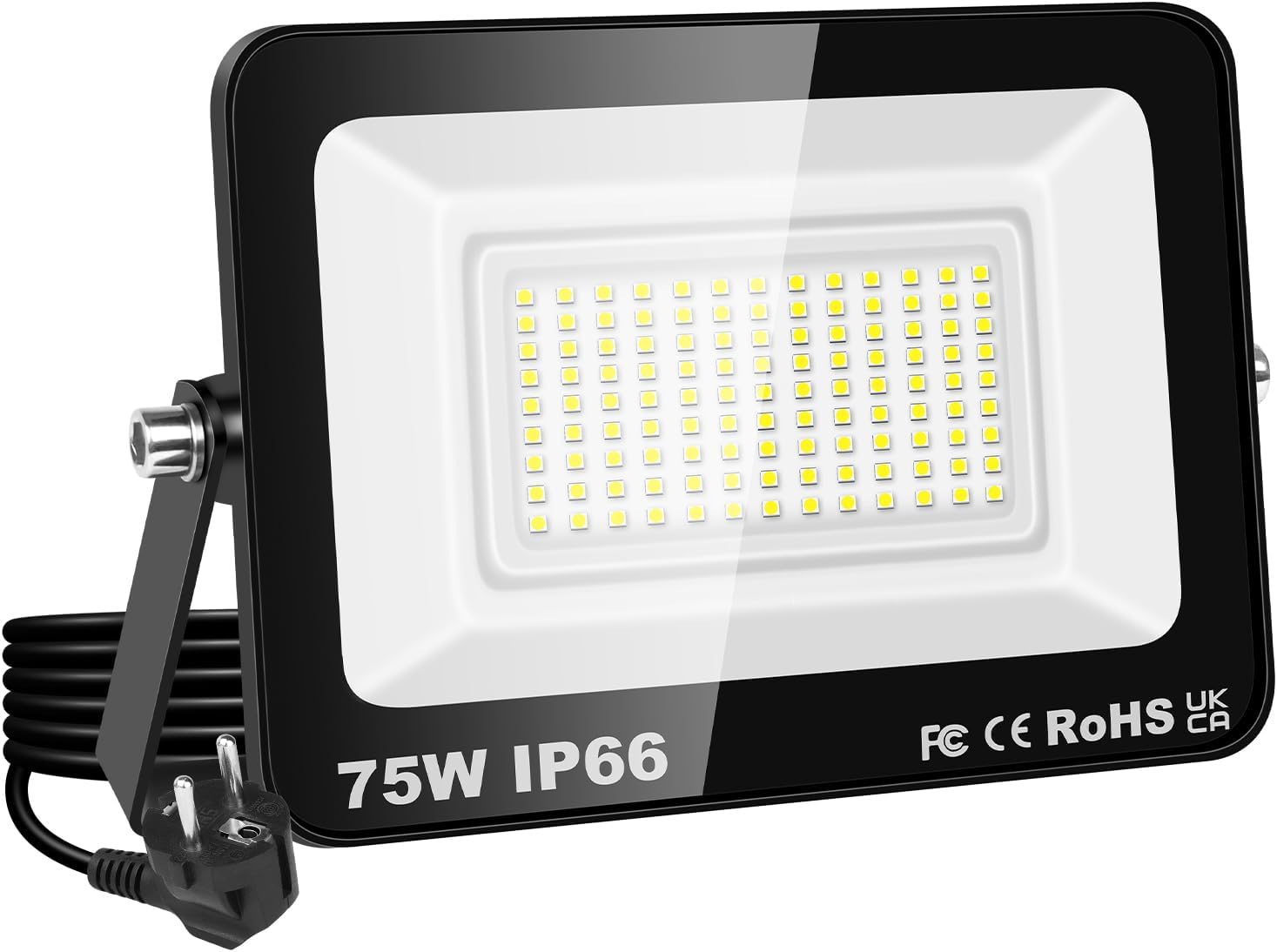 75-w-led-flutlicht, Ip66 Wasserdicht, 7500 Lm Sicherheitsbeleuchtung, 6500 K Kaltweiße Außenwandleuchte Für Garten, Hof Und Garage