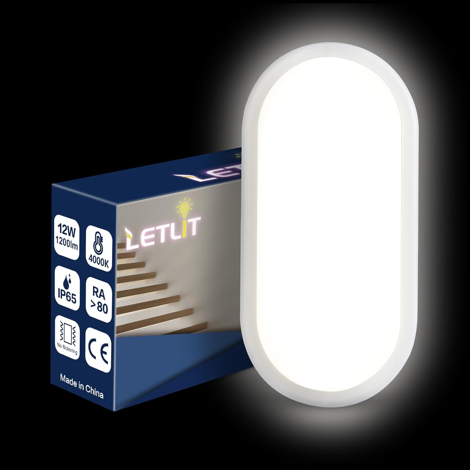 Ovale Led-deckenleuchte, 12 W, 1200 Lm, Wandleuchte Für Den Innenbereich, Ip54-badezimmer-deckenleuchte, 4000 K Innenbeleuchtung, Außenleuchte