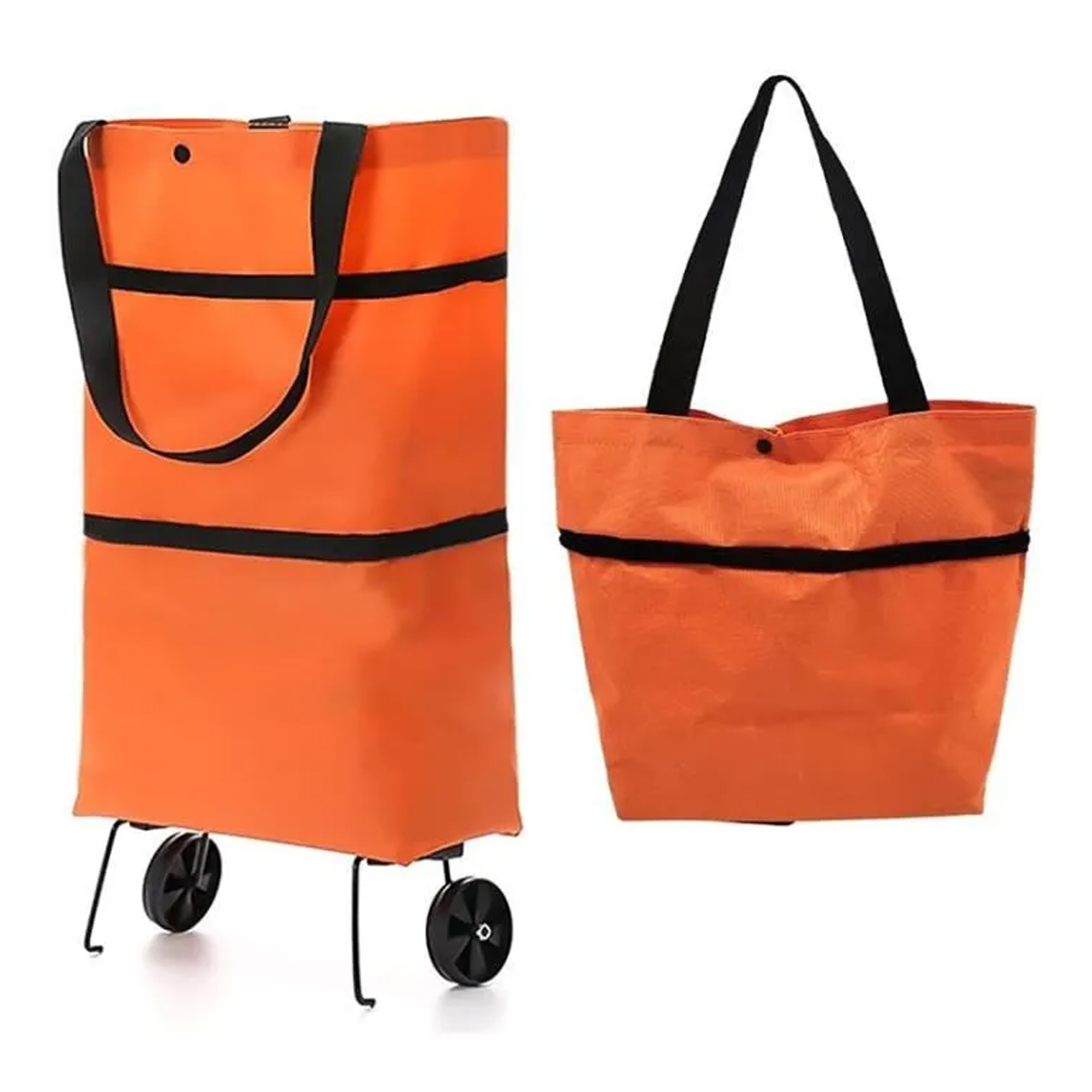 2-in-1 Faltbare Einkaufstasche – Oxford-gewebe – Orange – Rollwagen - 2-in-1 Faltbare Einkaufstasche – Oxford-gewebe – Orange – Rollwagen