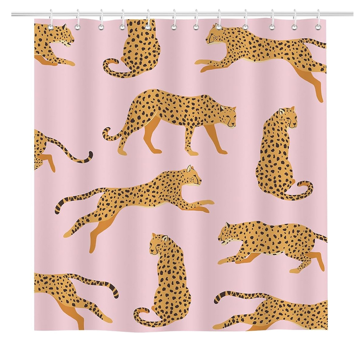 Duschvorhang Mit Rosa Leopardenmuster, 180 X 180 Cm, Waschbares Polyestergewebe, Wasserdicht, Mit 12 Haken