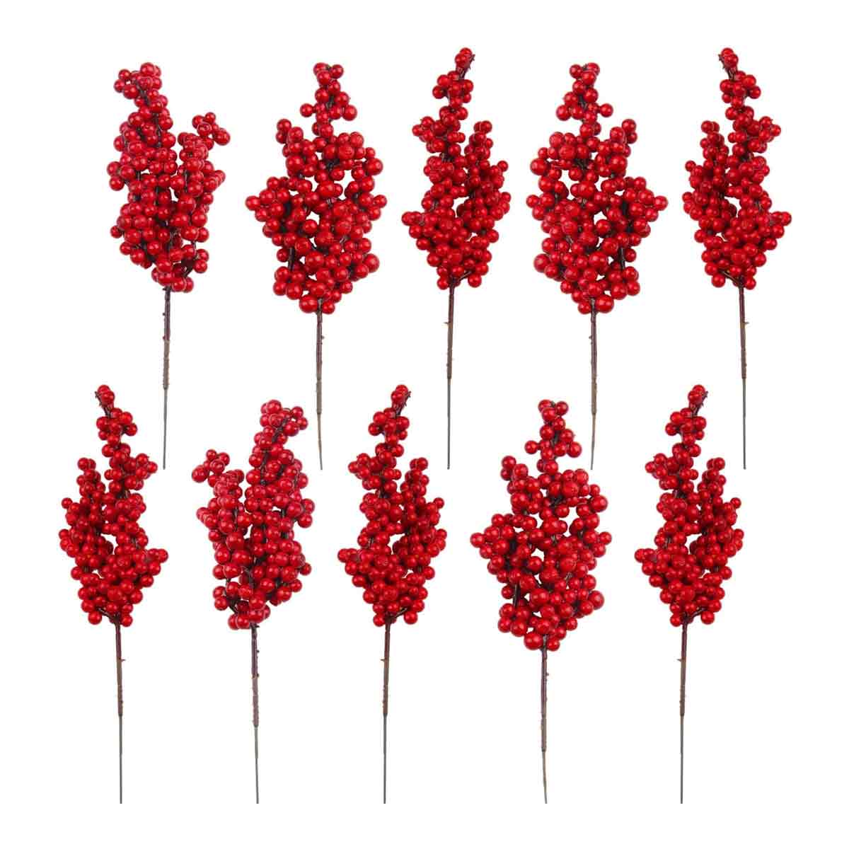 20 Künstliche Stechpalmenzweige (21 Cm) Mit Roten Weihnachtsbeeren Für Weihnachtsbaumschmuck Und Kränze