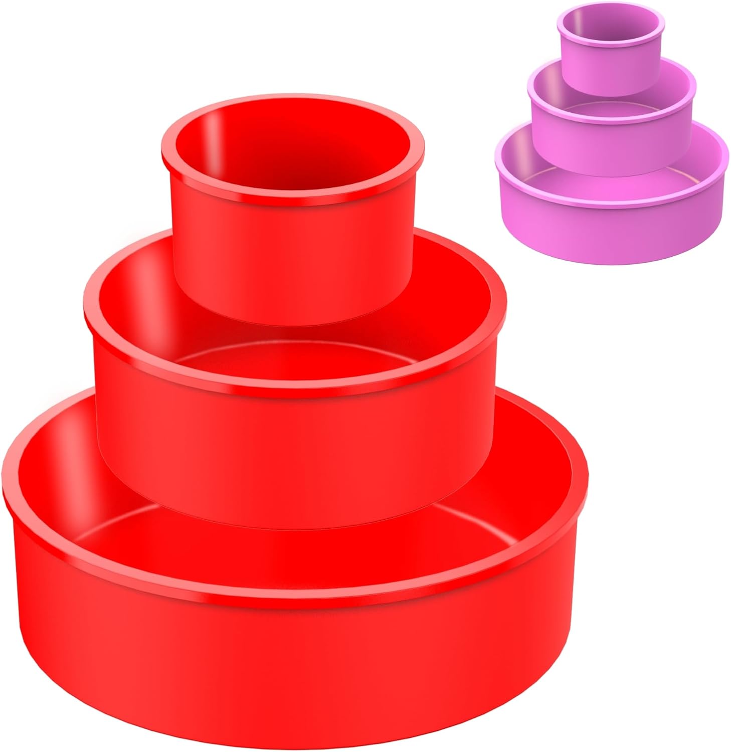 Silikonform, Rund, Antihaftbeschichtet, 20 Cm X 15 Cm X 10 Cm, Für Heißluftfritteuse, Gebäck, Quiche. Farbe: Rot. Drei Größen.