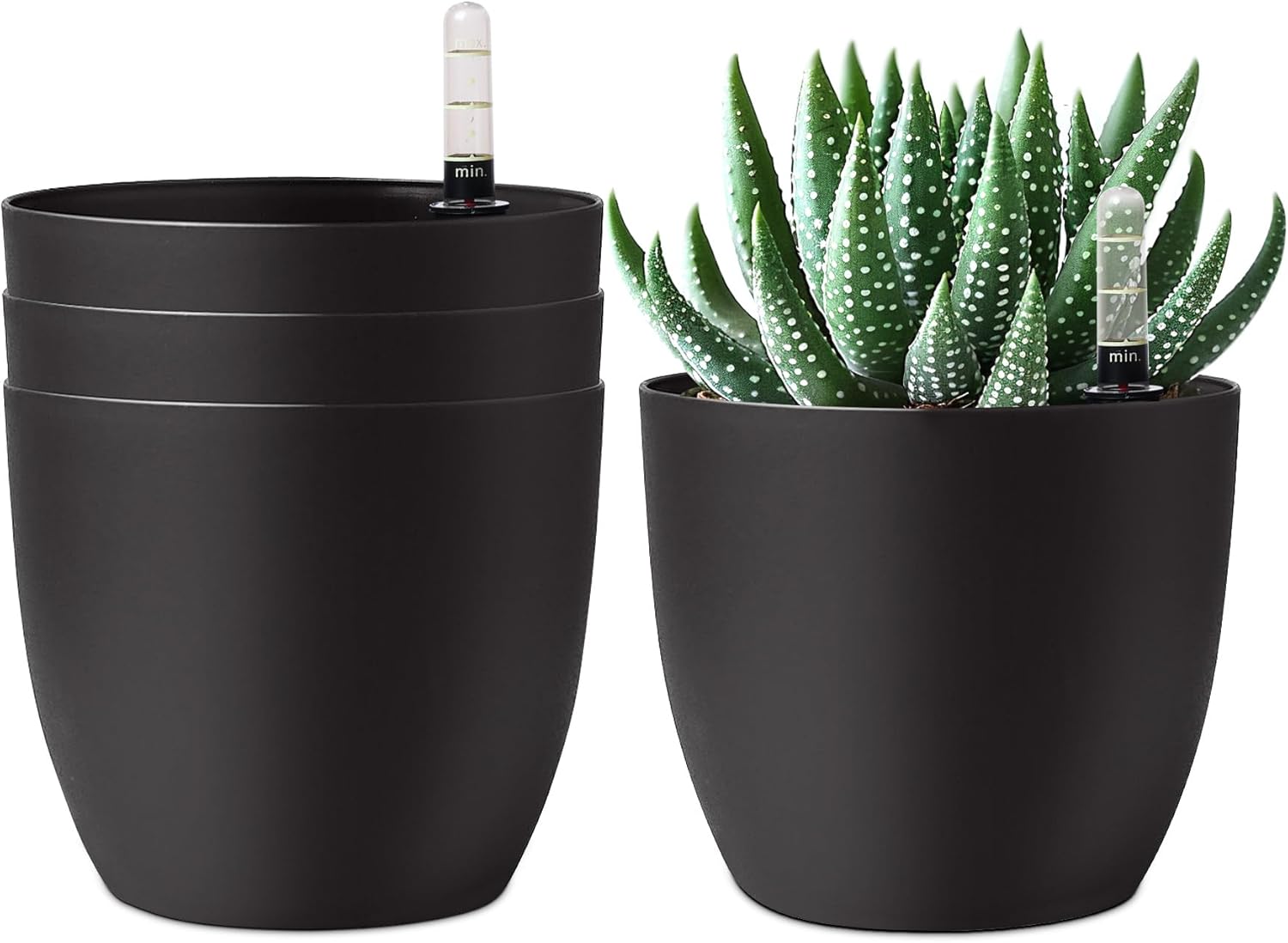 Schwarze 15 Cm Große Blumentöpfe Für Den Innenbereich Mit Automatischer Bewässerung, 4er-set, Mit Wasserstandsanzeige Und Wasserreservoir.