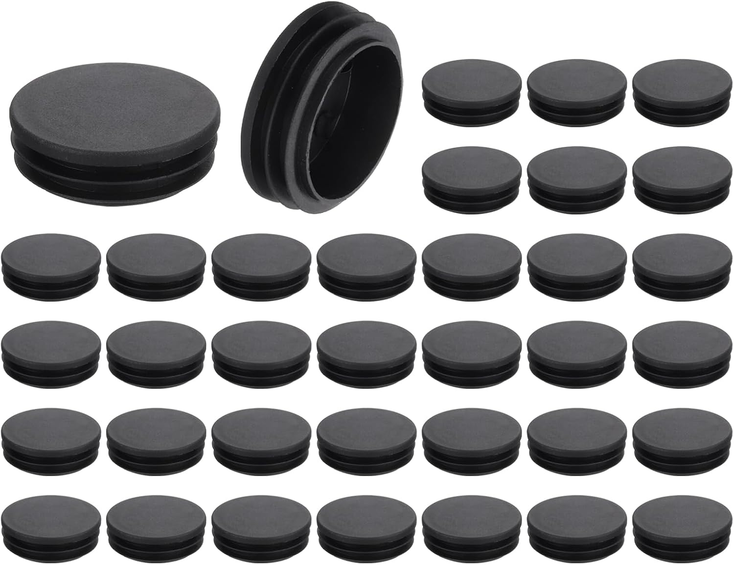 30 Bouchon De Tube, 50 Mm, Plastique Noir Ral 9005, Rond, Pour Poteau De Clôture