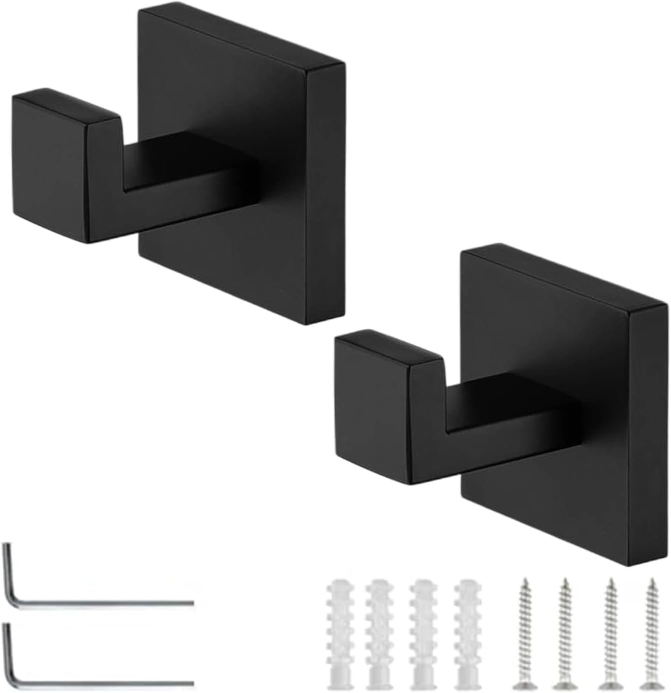Set Mit 2 Badezimmerhaken Zur Bohrmontage, Mattschwarze Wandhaken Aus Edelstahl 304, Verdeckte Montage Mit Quadratischer Basis Und Montagewerkzeug