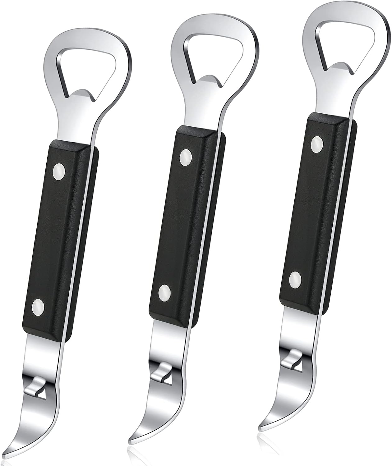 3-teiliger, Doppelköpfiger, Manueller Dosenöffner, Schwarzer Edelstahl - 3-teiliger, Doppelköpfiger, Manueller Dosenöffner, Schwarzer Edelstahl