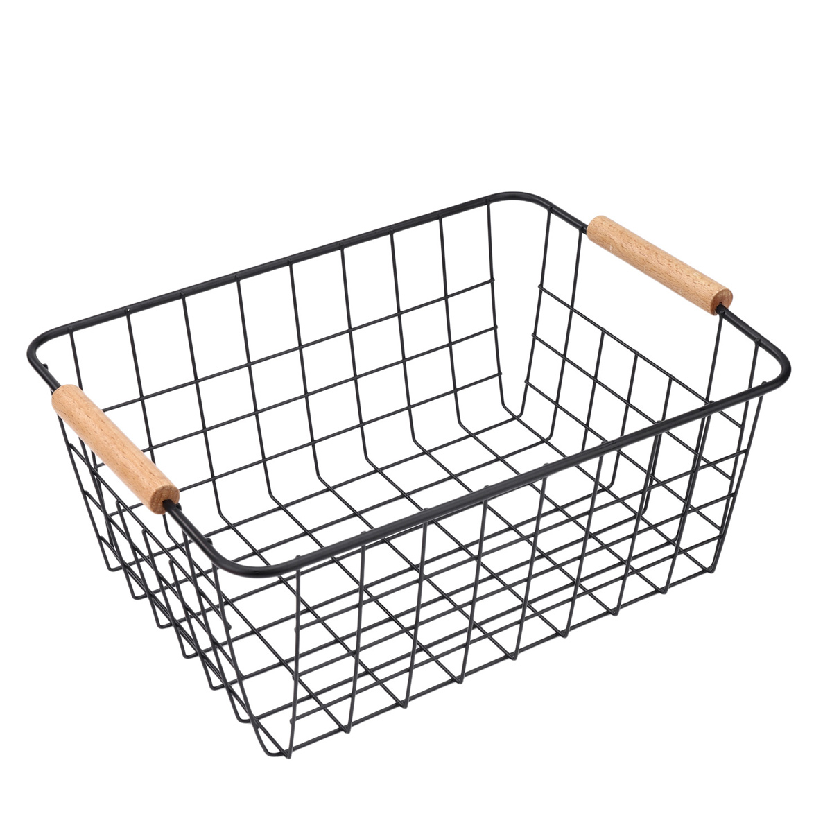Drahtkörbe Mit Holzgriff, Rechteckig, Gitterdesign, Für Kleidung Und Accessoires, H X B X T: 16 X 31 X 21 Cm, Schwarz