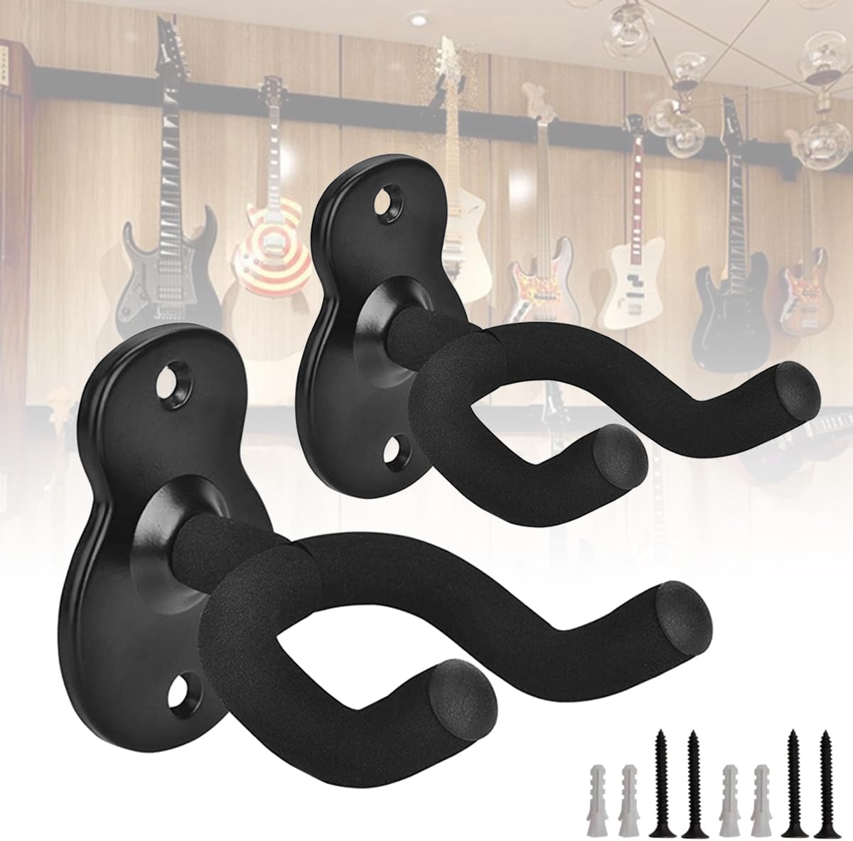 Set Mit 2 Wandhaken, Schwarzer Gitarrenständer Aus Metall, 360-grad-drehung, Für Musikinstrumente