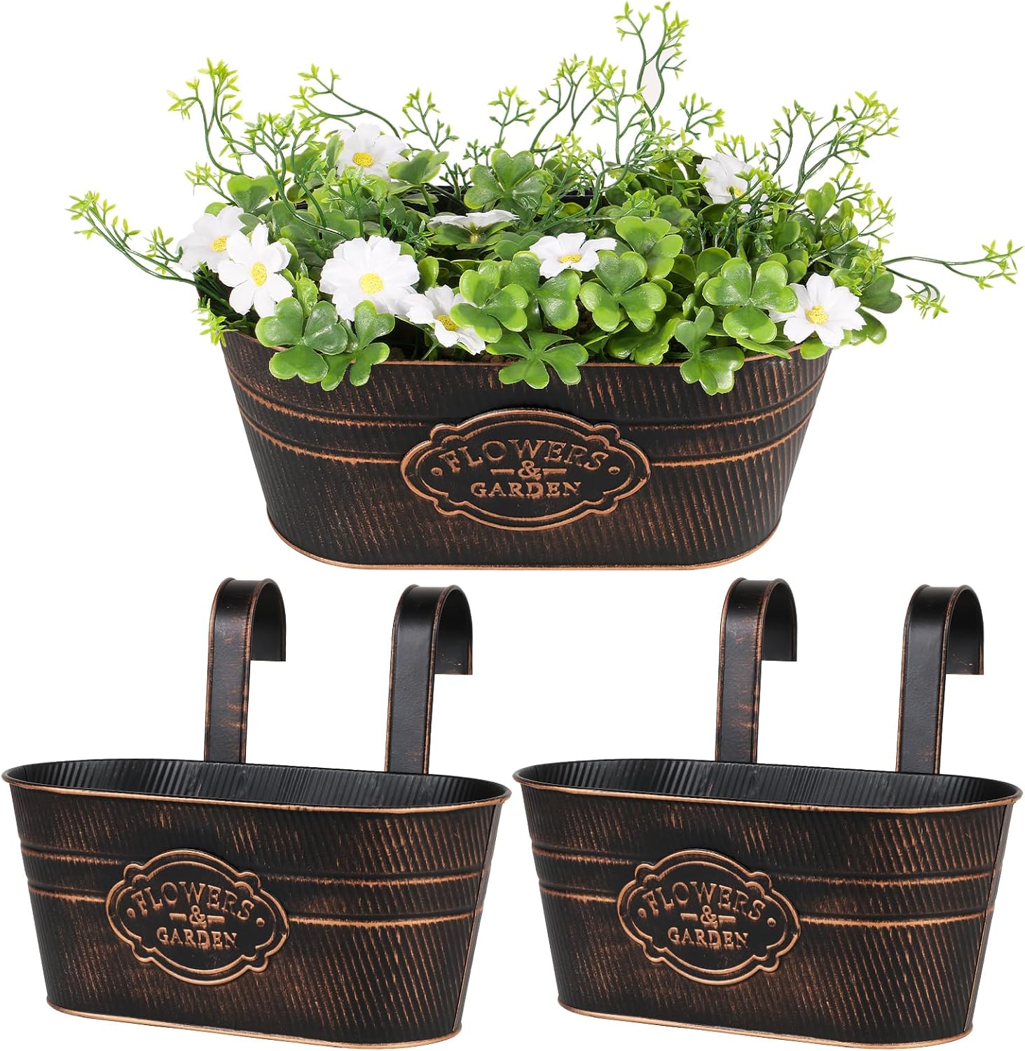 2er-set Hängeampeln, Metall, 27 Cm, Schwarz, Mit Haken, Für Balkon Und Garten