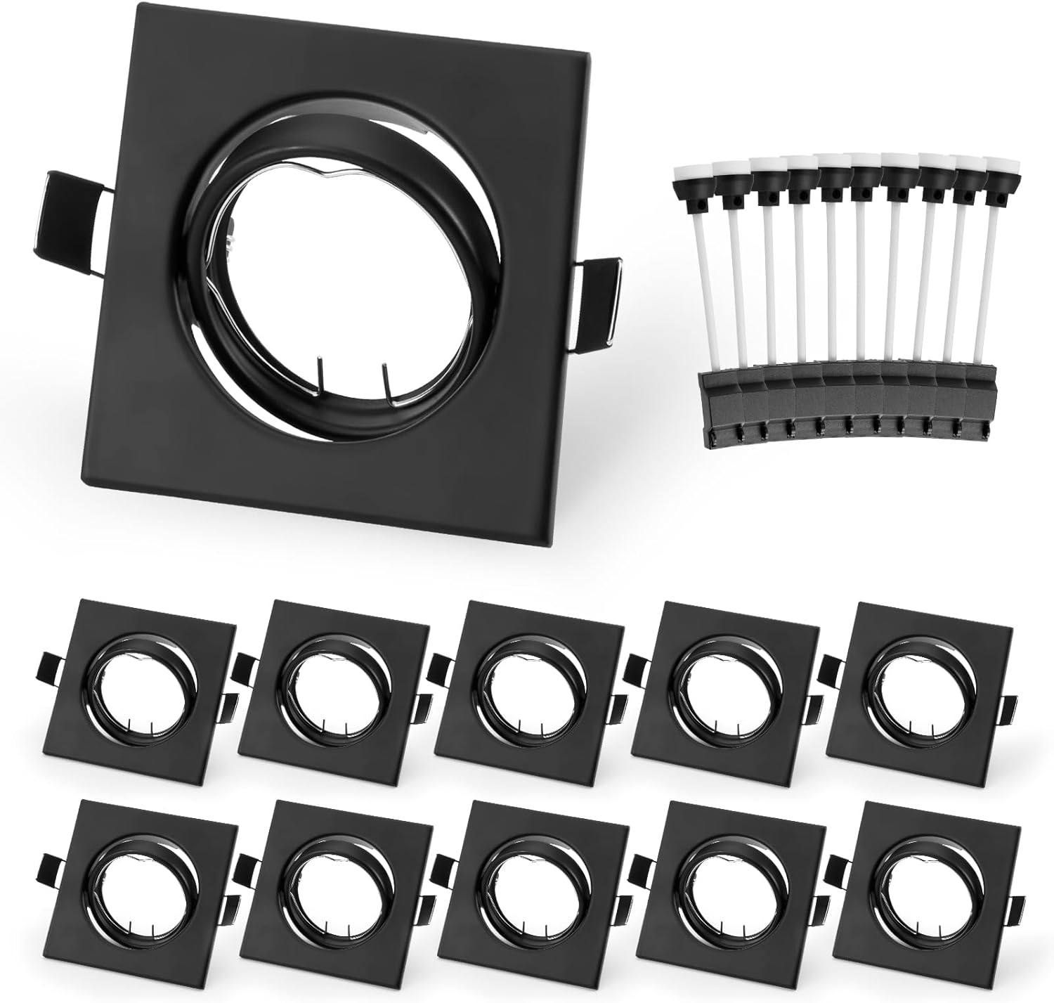 Gu10 Einbaustrahler-set, 10 Quadratische Montagerahmen Mit Gu10-fassung, 60° Verstellbarer Schwarzer Deckenstrahler