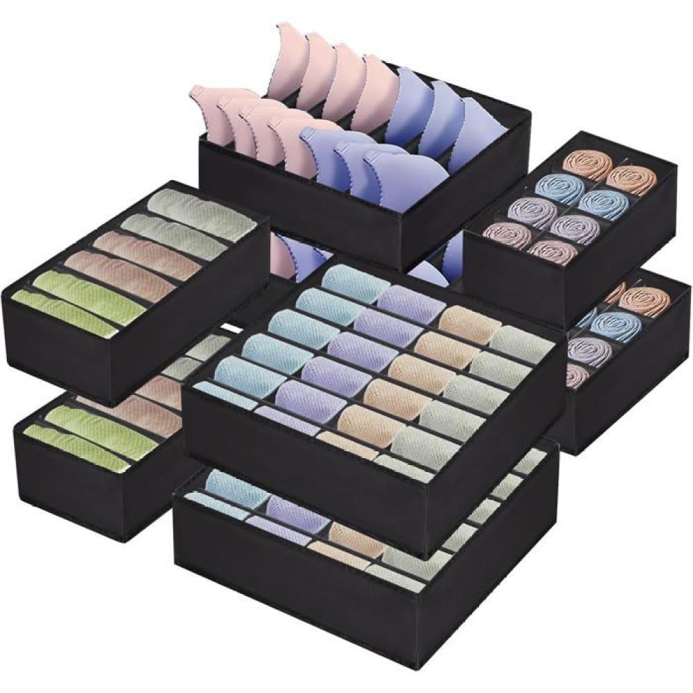Set Mit 8 Wäscheschubladen-organizern, Aufbewahrungsboxen Aus Vliesstoff Für Bhs, Slips Und Socken, Schwarz