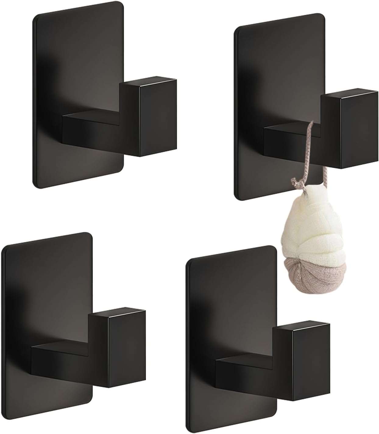 Set Mit 4 Wand-/türhaken Für Kleidung – L-förmige Haken, Schwarz, Kein Bohren Erforderlich (mit Doppelseitigem Klebeband)