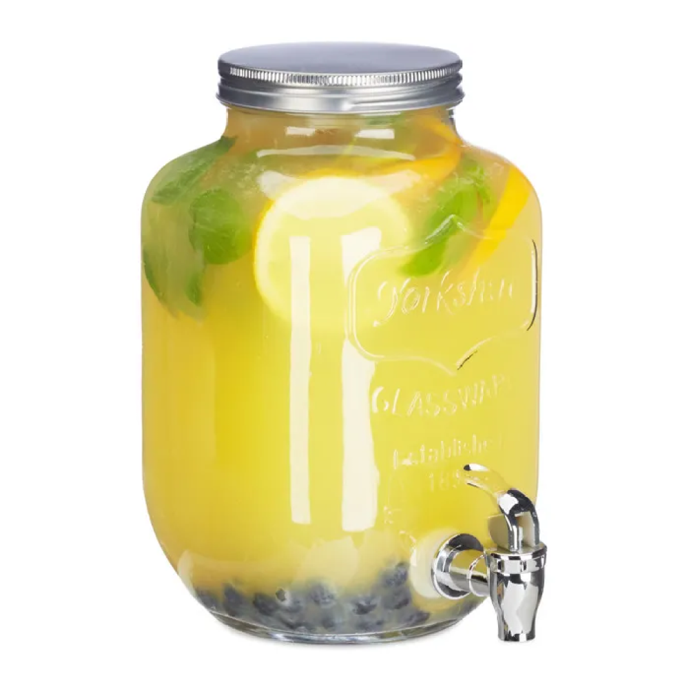 3-liter-getränkespender, Limonade, Glaskaraffe Mit Zapfhahn, Retro-vintage, Getränkebrunnen, Transparent