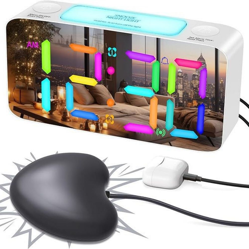 Rgb-vibrationswecker, Direkt Vom Hersteller, 15 Farben, Große Lautstärke, Große Schrift, Großes Display, Für Blinde – Weiß + Standard