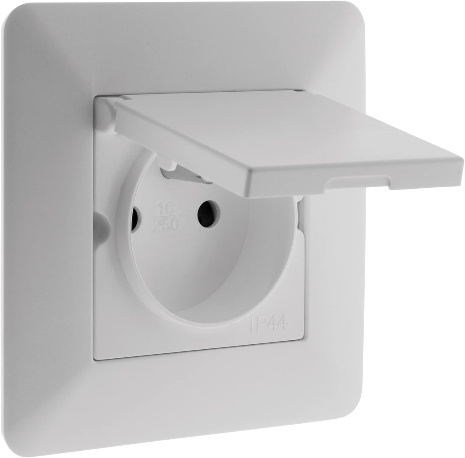 Ip44 Wasserdichte Steckdose 2p+e 16a Weiß, Federklappe, Uv-beständig, Für Den Innen- Und Außenbereich