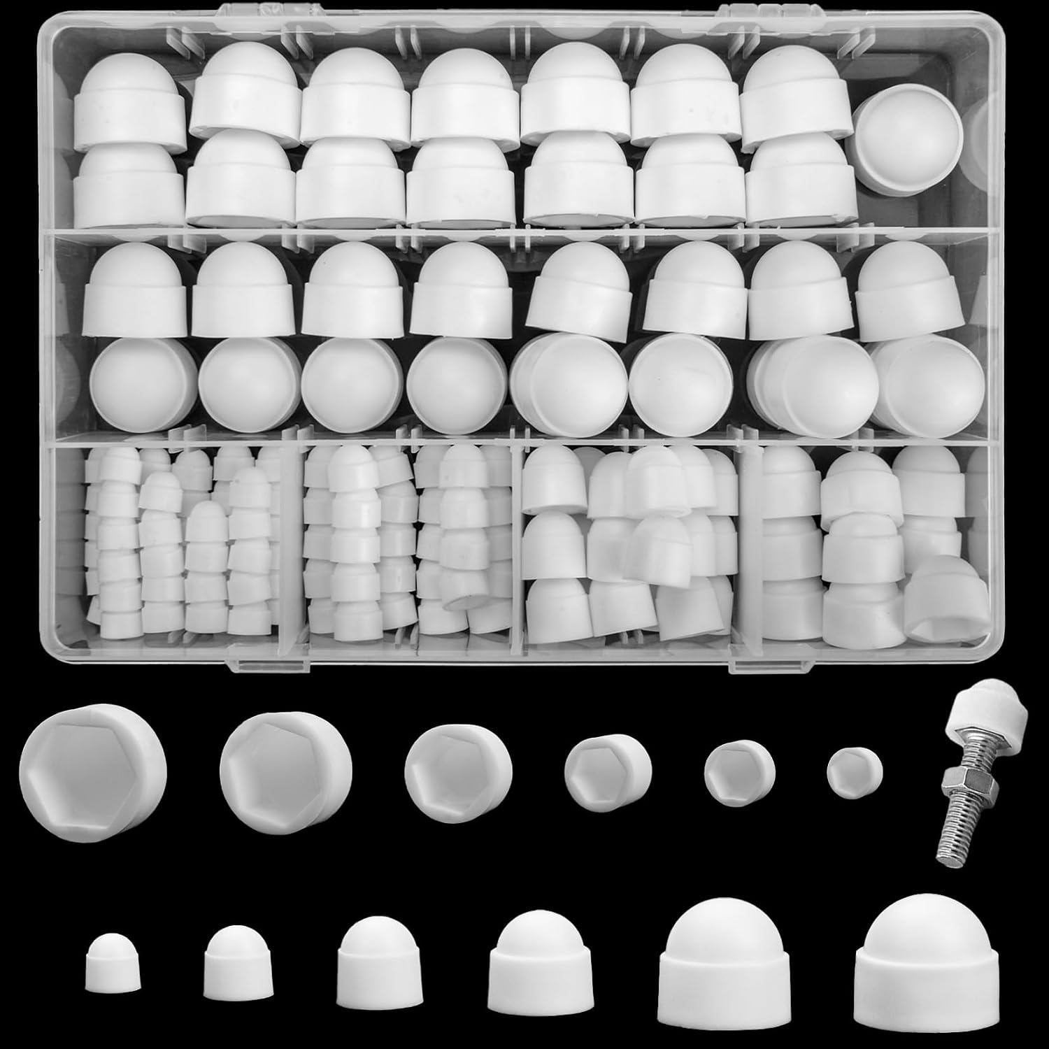 1 Stück – Set Mit 145 Sechskantmutternkappen/weiß (230 G) – 1 Stück – Set Mit 145 Sechskantmutternkappen/weiß (230 G)