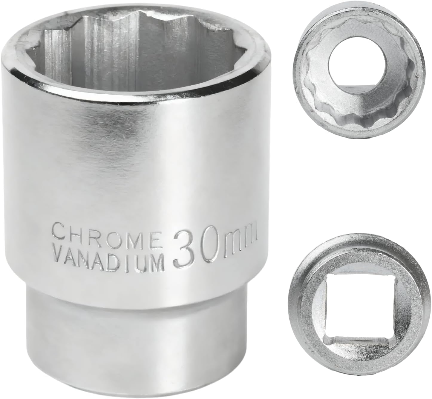 30-mm-steckschlüssel, 3/4"-vierkantantrieb, 12-kantig, Chrom-molybdän-stahl, Weiße Ausführung, Für Schlagschrauber