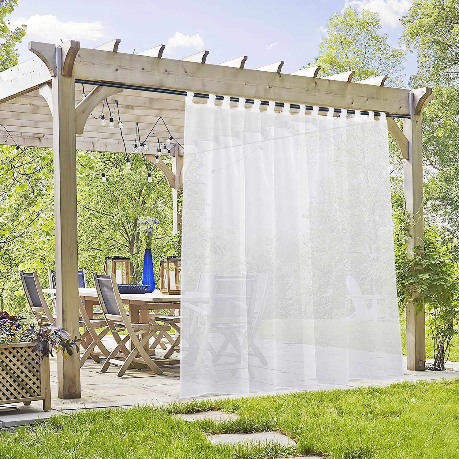 Outdoor-vorhang, Wasserdicht, Weiß, Voile, Verstellbare Schlaufen, Für Garten, Pergola, Haus