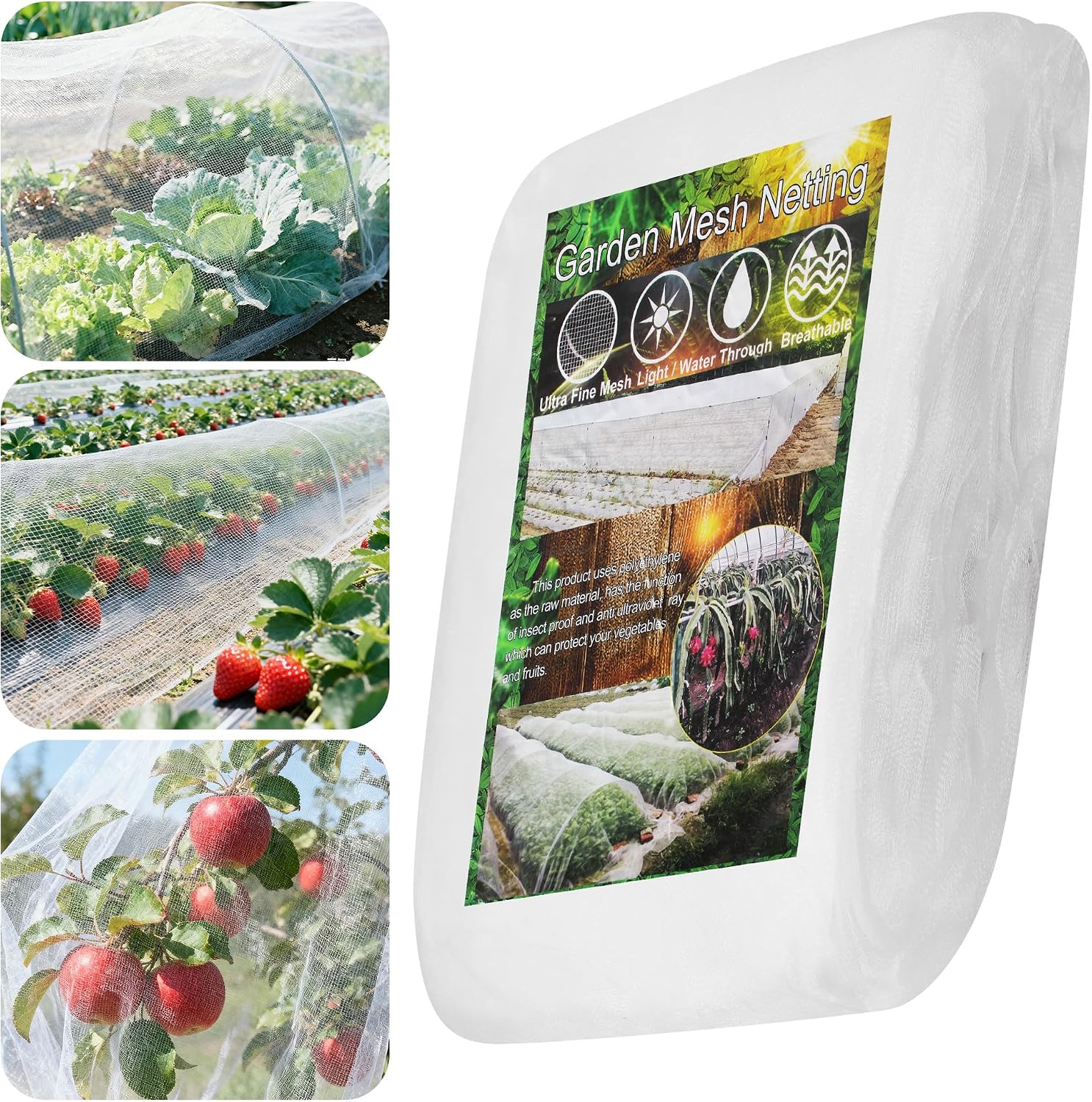 Insektennetz 2,5 X 10 M, 0,8 Mm Maschenweite, Pe, Weiß, Schutz Für Gemüse, Obst Und Gärten