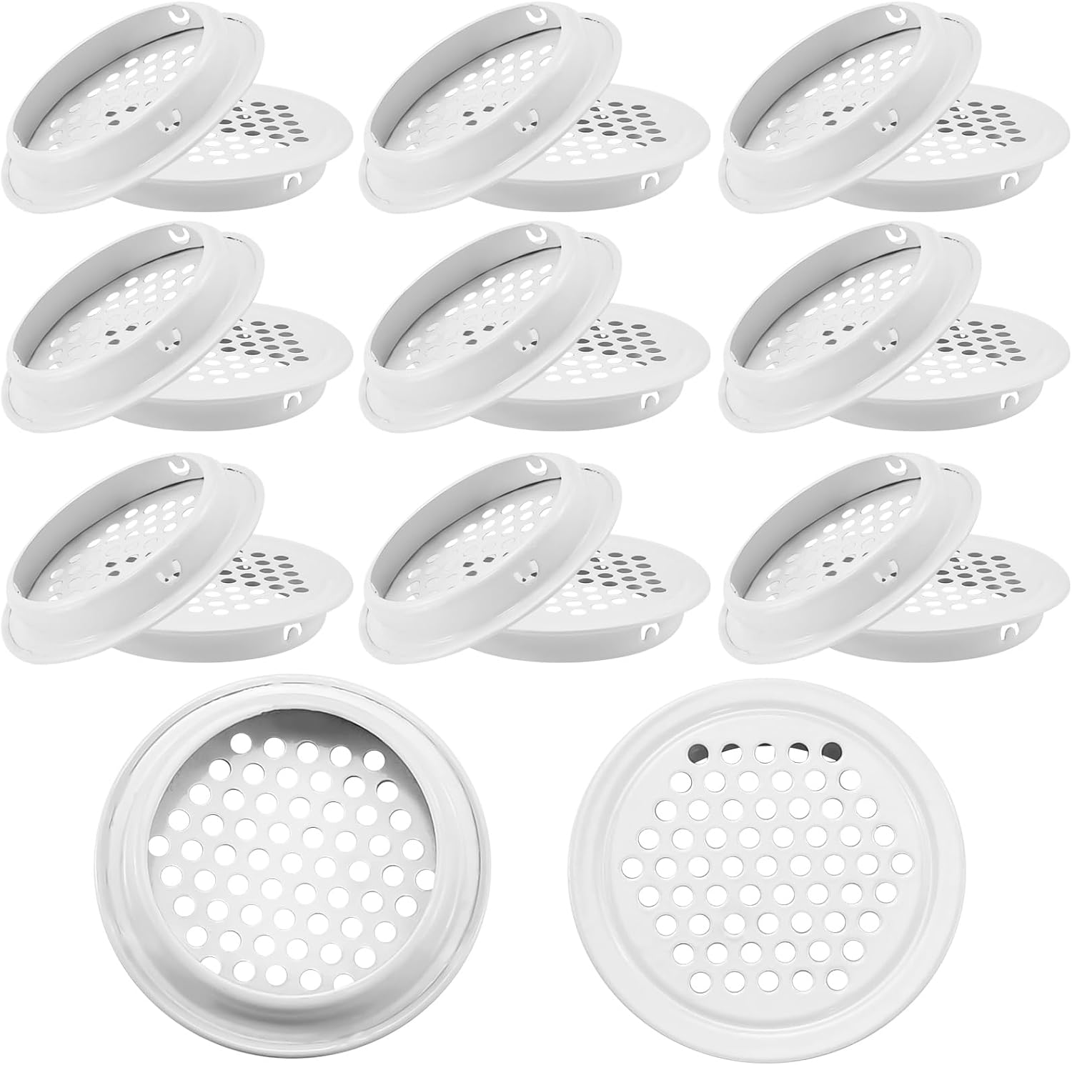 Packung Mit 20 Lüftungsgittern, Rund, 53 Mm, Edelstahl, Weiß, Für Schränke Und Regale