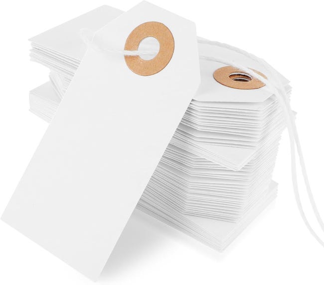 Packung Mit 100 Etiketten Mit Weißem Faden, Geschenkanhänger Für Flohmärkte, Carehabi-kraftpapieretiketten Mit Schnur Und Verstärktem Loch, Preisschilder Für Kleidung