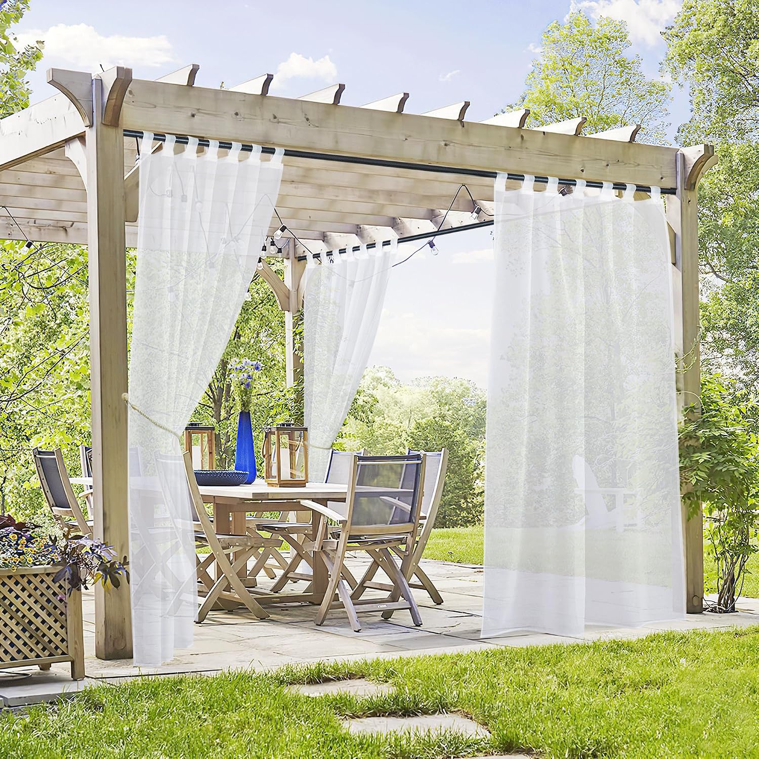 Set Mit 2 Weißen, Transparenten Gardinen Mit Verstellbaren Schlaufen Für Terrasse, Garten, Außenbereich Und Innenbereich, B 137 X H 243 Cm