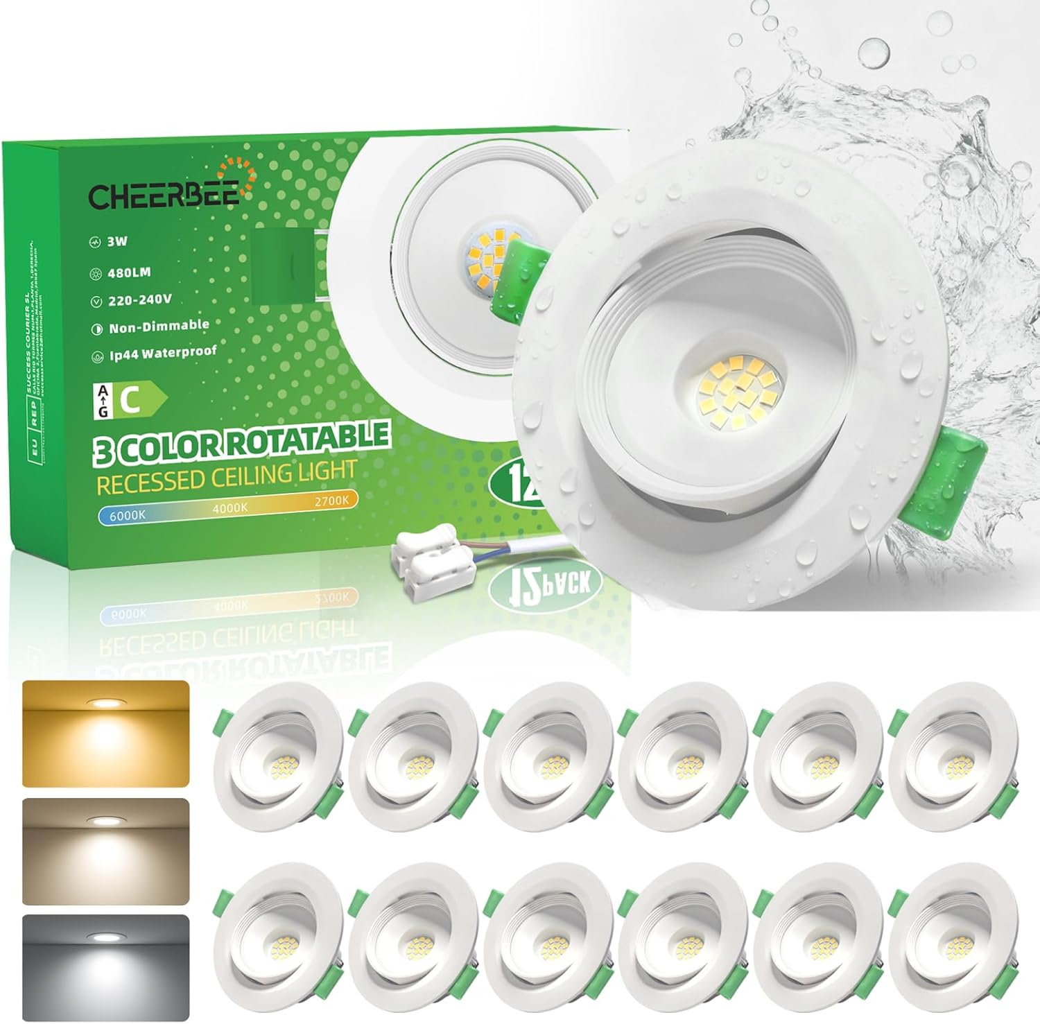 Verstellbarer Led-einbaustrahler, 3 W, 450 Lm, Deckeneinbaustrahler, Warmweiß (2700 K), Neutralweiß (4000 K), Kaltweiß (6000 K), Einstellbar