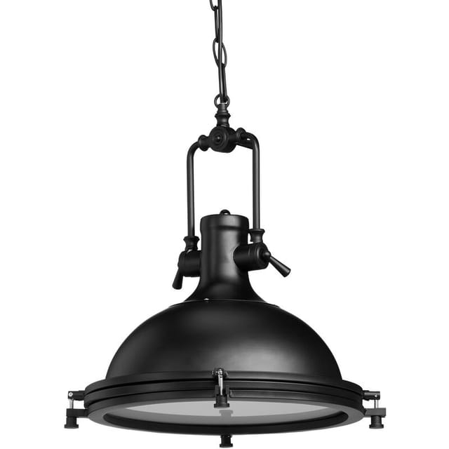 Industrie Hängelampe aus Eisen, geschlossene Pendelleuchte mit Milchglas, lackierte Wohnzimmerlampe, schwarz - Relaxdays