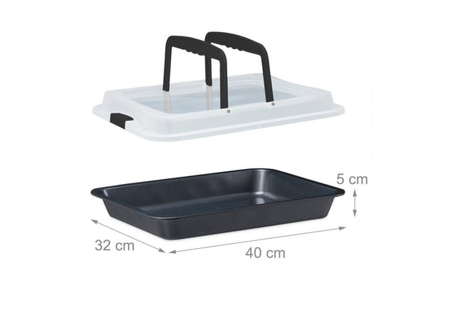 Relaxdays Backblech mit Deckel, 3in1 Kuchen Transportbox, BxT 40,5x32,5 cm, hoher Rand, Kuchenblech rechteckig, schwarz