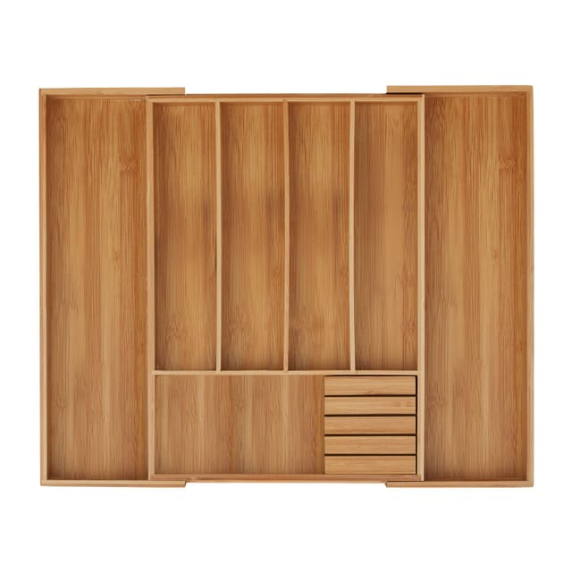 Besteckkasten Bambus, ausziehbar, Besteckeinsatz 5 bis 7 Fächer, Schubladeneinsatz hbt 5x55x44,5 cm, natur - Relaxdays