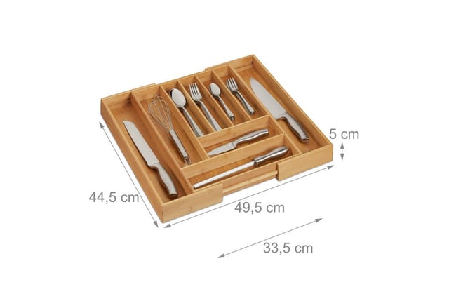 Besteckkasten, Bambus, ausziehbar, Besteckeinsatz für Schubladen, 7 bis 9 Fächer, hbt 5x49,5x44,5 cm, natur - Relaxdays