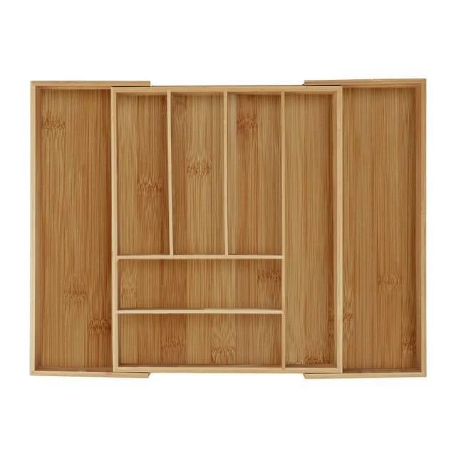 Besteckkasten Bambus, ausziehbar, Besteckeinsatz 6 bis 8 Fächer, Schubladeneinsatz hbt 6,5x57,5x43 cm, natur - Relaxdays