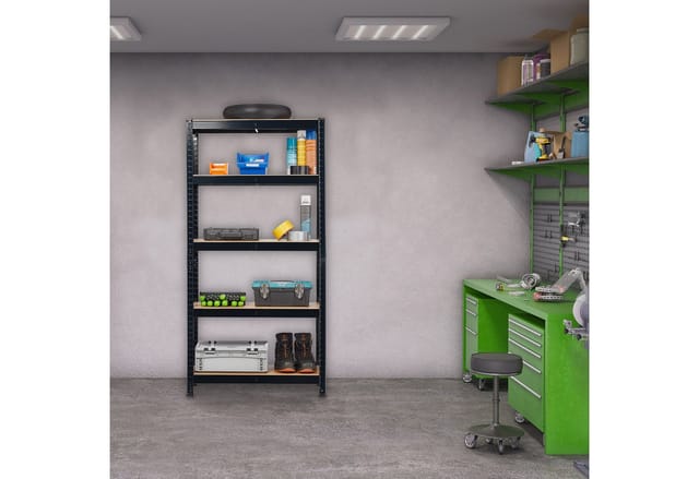 Schwerlastregal, hbt: 150 x 75 x 30 cm, Traglast: 875 kg, 5 Böden, zum Stecken, Keller, Garage, Stahl, schwarz - Relaxdays