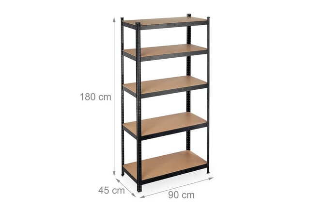 Relaxdays Schwerlastregal, Traglast 875 kg, 5 Ebenen, zum Stecken, Keller, Garage, Stahl, HBT: 180 x 90 x 45 cm, schwarz