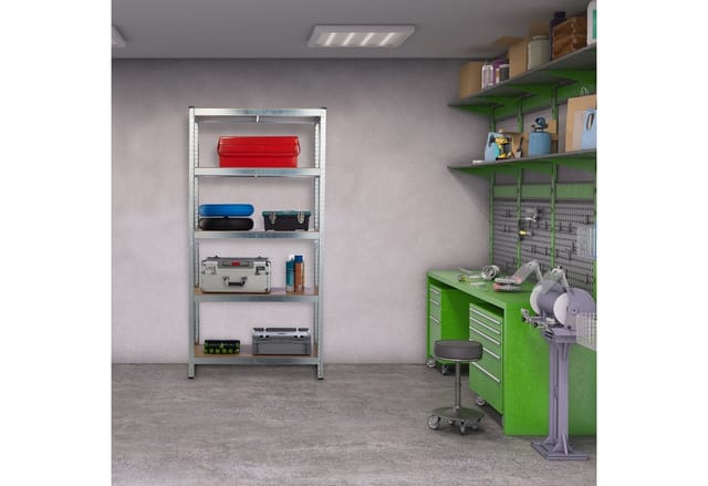 Schwerlastregal verzinkt, Traglast 875kg, 180x90x40 cm, 5 Böden, zum Stecken, Stahl, Lagerregal Keller, silber - Relaxdays