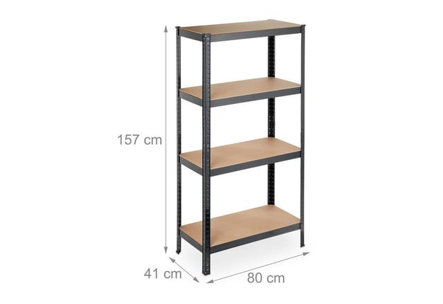 Schwerlastregal, 4 Böden, hbt 157 x 80 x 41 cm, 280kg Traglast, Metall, Lagerregal für Keller, Garage, schwarz - Relaxdays
