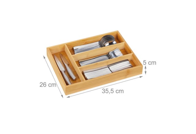 Besteckkasten, 4 Fächer, Bambus, Schubladenkasten klein, Besteck & Küchenutensilien, hbt 5x26x35,5 cm, natur - Relaxdays