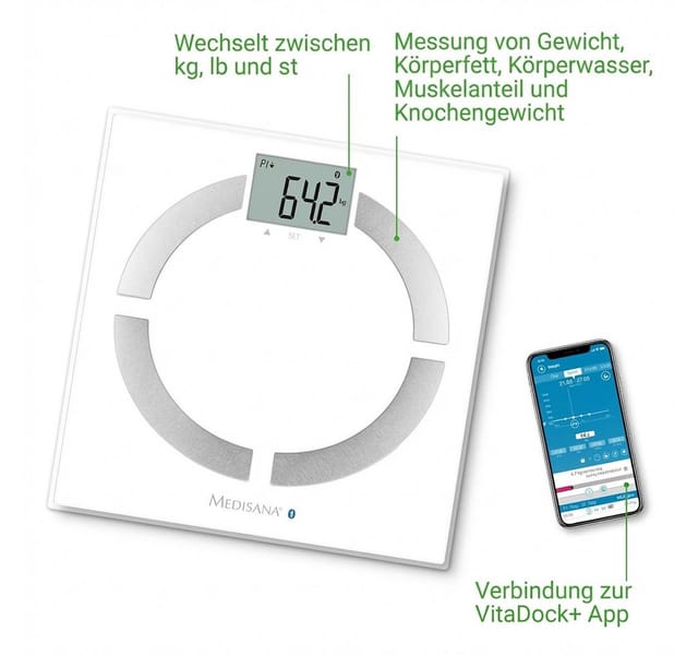 Medisana - Digital Personenwaage bs 444 Bluetooth Körperwaage Körperfettwaage bmi