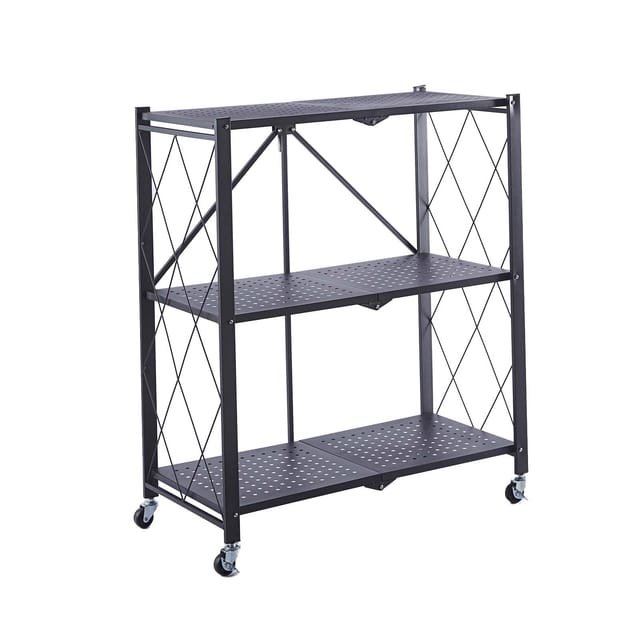 Klappbare Metallregale catterhouse Kim 84 71,5x36x84 cm Farbe Schwarz mit Rädern und 3 Einlegeböden Trägt bis zu 120 kg