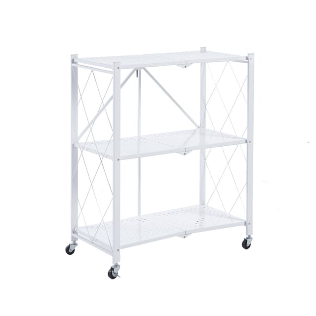 Klappbare Metallregale catterhouse Kim 84 71,5x36x84 cm Farbe Weiß mit Rädern und 3 Einlegeböden Trägt bis zu 120 kg
