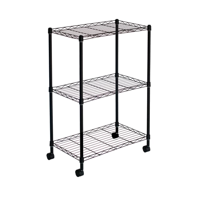 Metallische Regale mit Gitterrost CATTERHOUSE Klaus 80 56x35x80 cm Farbe Schwarz mit Rädern 3 Einlegeböden Trägt bis zu 105 kg