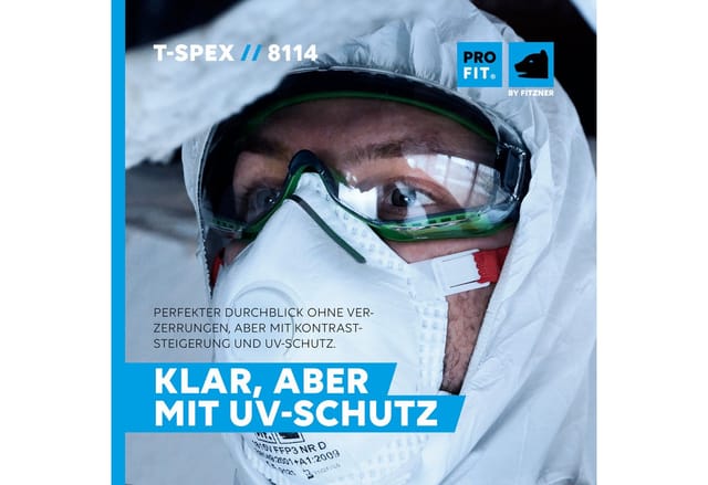 Vollsichtschutzbrille T-Spex 8114 en 166, en 170 Rahmen schwarz/grün, Scheibe klar Polycarbonat