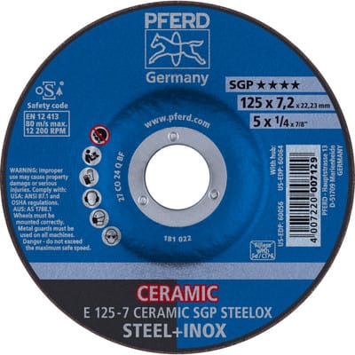 FP - pferd tools 62212300 Schruppscheibe ceramic sgp steelox D125xS7mm gekröpft Stahl