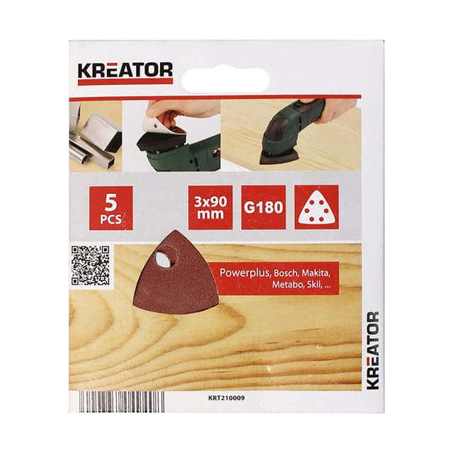 Satz mit 5 dreieckigen Klett-Schleifpapierblättern 90 mm G180 krt210008 Kreator