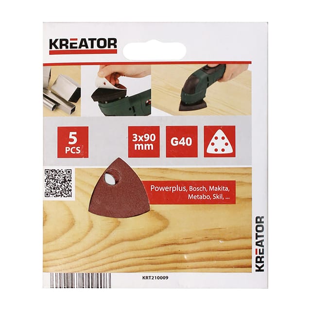 Satz mit 5 dreieckigen Klett-Schleifpapierblättern 90 mm G40 krt210003 Kreator