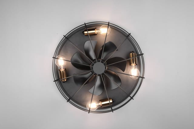 Trio Lighting - Deckenleuchte mit Ventilator trondheim, Fernbedienung & Timer Schwarz, Ø48cm